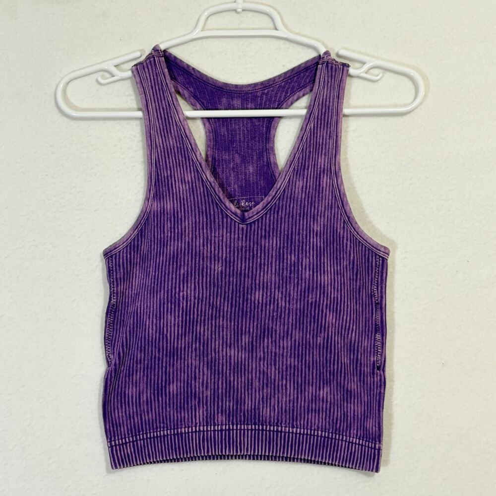 Kali Rose Tank Top Womens Large Purple Tie Dye V-Neck Ribbed Knit Built in Bra